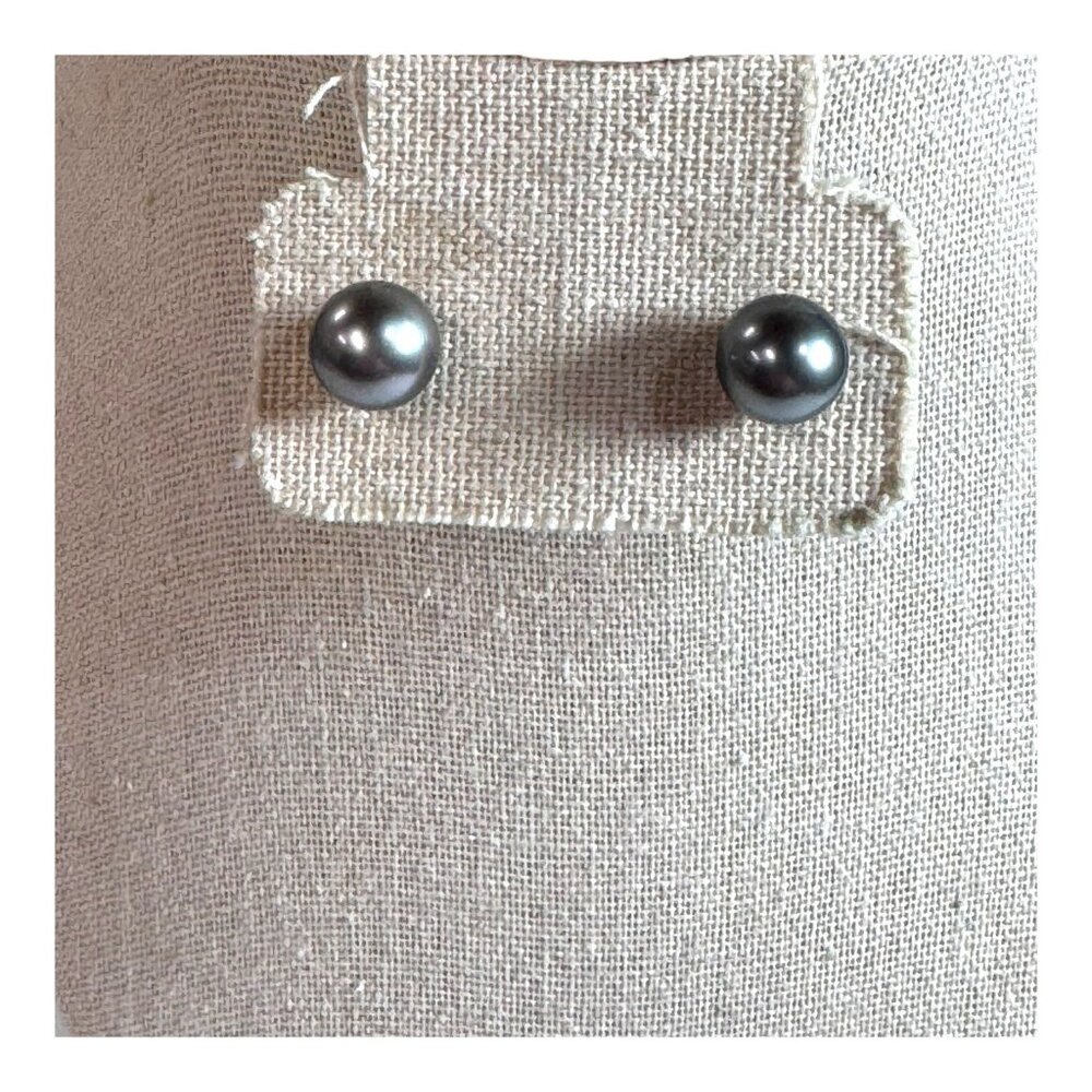 TASAKI 6mm Blue Akoya Pearl Stud Earrings 18K White Gold Vintage Tahitian